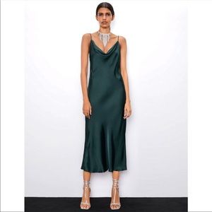 Zara Green Satin Slip Dress, Size XS
